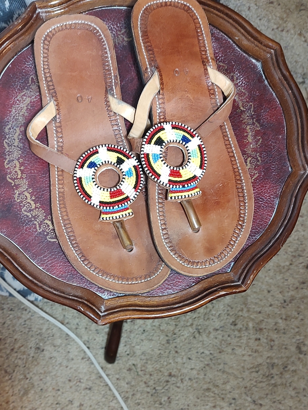 Beaded Leather Toe-Post Sandals - Multicolor Beadwork